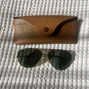 Vintage Ray-Ban Gold Aviator Sunglasses with Brown Case